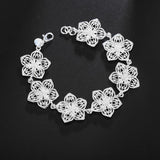 925 Silver Bracelet Vintage Flowers Chain Wedding Party Jewelry
