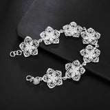 925 Silver Bracelet Vintage Flowers Chain Wedding Party Jewelry