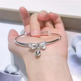 Silver Plated Tassel Bowknot Bells Charm Bracelet &Bangle For Women