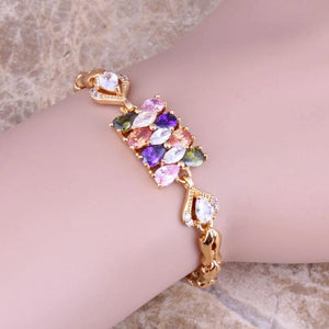 Charming Multigem Purple CZ Yellow Plated 7 inch Chain Bracelet