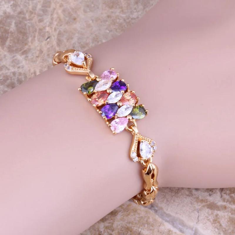 Charming Multigem Purple CZ Yellow Plated 7 inch Chain Bracelet
