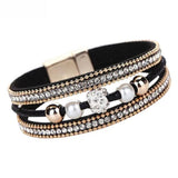 Multilayer Bangle Bracelet Crystal Beaded Leather Wristband
