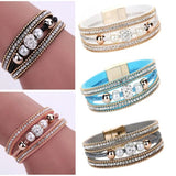 Multilayer Bangle Bracelet Crystal Beaded Leather Wristband
