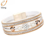 Multilayer Bangle Bracelet Crystal Beaded Leather Wristband