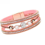Multilayer Bangle Bracelet Crystal Beaded Leather Wristband