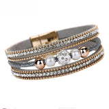 Multilayer Bangle Bracelet Crystal Beaded Leather Wristband