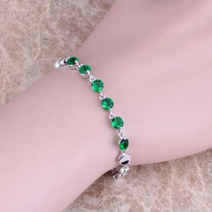 Green CZ Silver Plated Bracelet 6.5-7.5 inch