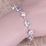 Champagne Morganite CZ Butterfly Bracelet Silver Plated Link Chain 7-8 inch