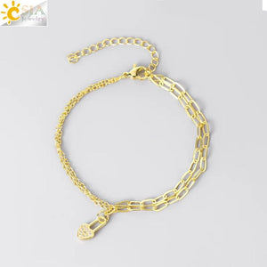 CSJA Stainless Steel Bracelets Double-layer Bracelet with Love Heart Pendant