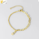 CSJA Stainless Steel Bracelets Double-layer Bracelet with Love Heart Pendant