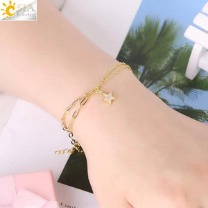 CSJA Stainless Steel Bracelets Double-layer Bracelet with Love Heart Pendant