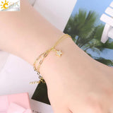 CSJA Stainless Steel Bracelets Double-layer Bracelet with Love Heart Pendant