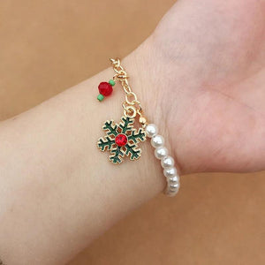 Christmas Bracelets Snowman Elk Snowflake Pearl Charm Bracelet