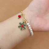 Christmas Bracelets Snowman Elk Snowflake Pearl Charm Bracelet