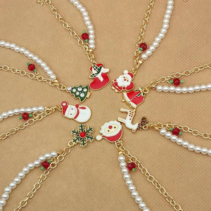 Christmas Bracelets Snowman Elk Snowflake Pearl Charm Bracelet