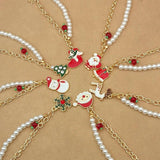 Christmas Bracelets Snowman Elk Snowflake Pearl Charm Bracelet