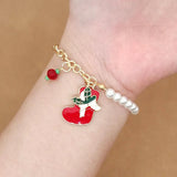 Christmas Bracelets Snowman Elk Snowflake Pearl Charm Bracelet