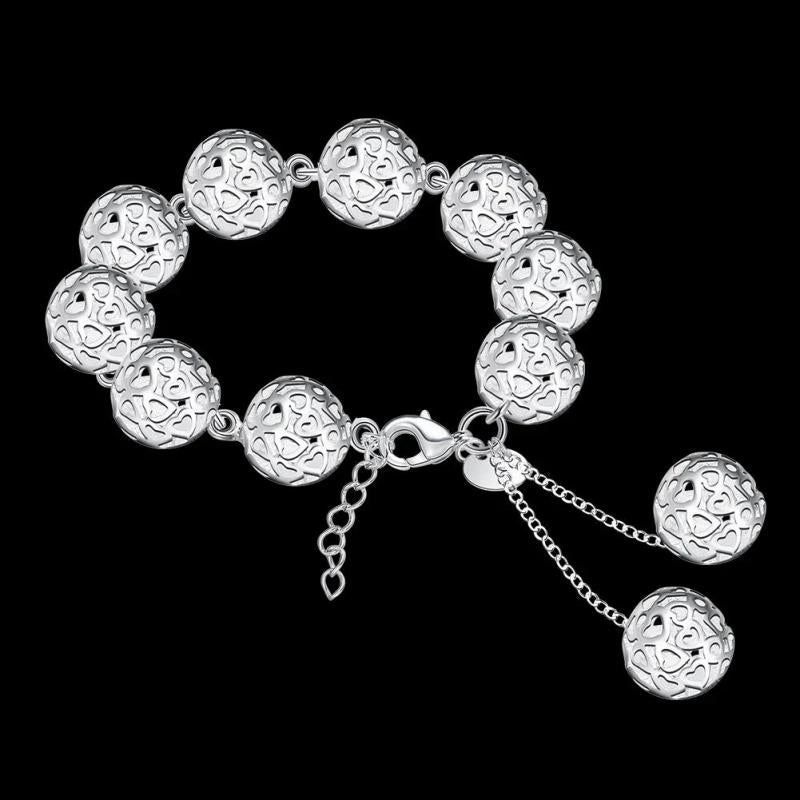 925 Silver Bracelet Hollow Heart Ball Chain Wedding Party Jewelry