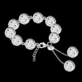 925 Silver Bracelet Hollow Heart Ball Chain Wedding Party Jewelry