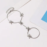 Delicate Horse Eye Zircon Finger Bracelet Sweet Four Leaf Flower Bracelet