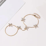 Delicate Horse Eye Zircon Finger Bracelet Sweet Four Leaf Flower Bracelet