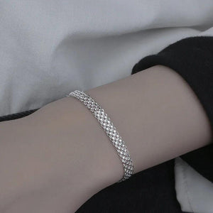 Silver Weave Width Bracelet Retro Jewelry For Women Men Party Adjustable