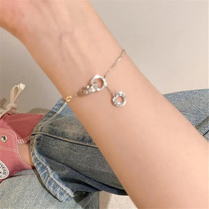 Clear Zircon Double Circle Charm Bracelet for Women