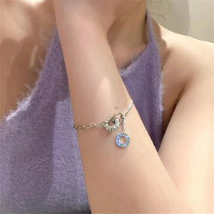 Clear Zircon Double Circle Charm Bracelet for Women