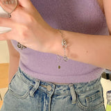 Clear Zircon Double Circle Charm Bracelet for Women