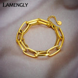 316L Stainless Steel Geometric Thick Chain Bracelet For Women