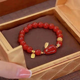 Red Beads Rabbit Bracelets Fu Pendant Stretch Beaded Bracelet Couple Jewelry
