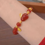 Red Beads Rabbit Bracelets Fu Pendant Stretch Beaded Bracelet Couple Jewelry