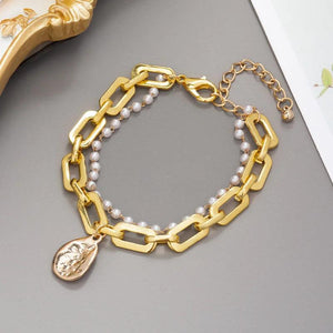 Vintage Big Pearl Chain Punk Bracelet Women Geometric Baroque Jewellery