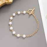 Vintage Big Pearl Chain Punk Bracelet Women Geometric Baroque Jewellery