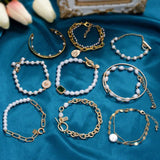 Vintage Big Pearl Chain Punk Bracelet Women Geometric Baroque Jewellery