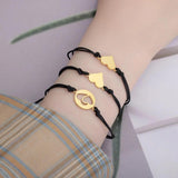 3pcs/Set Rope Hollow Heart Bracelet Stainless Steel Couple Bracelets Bangle