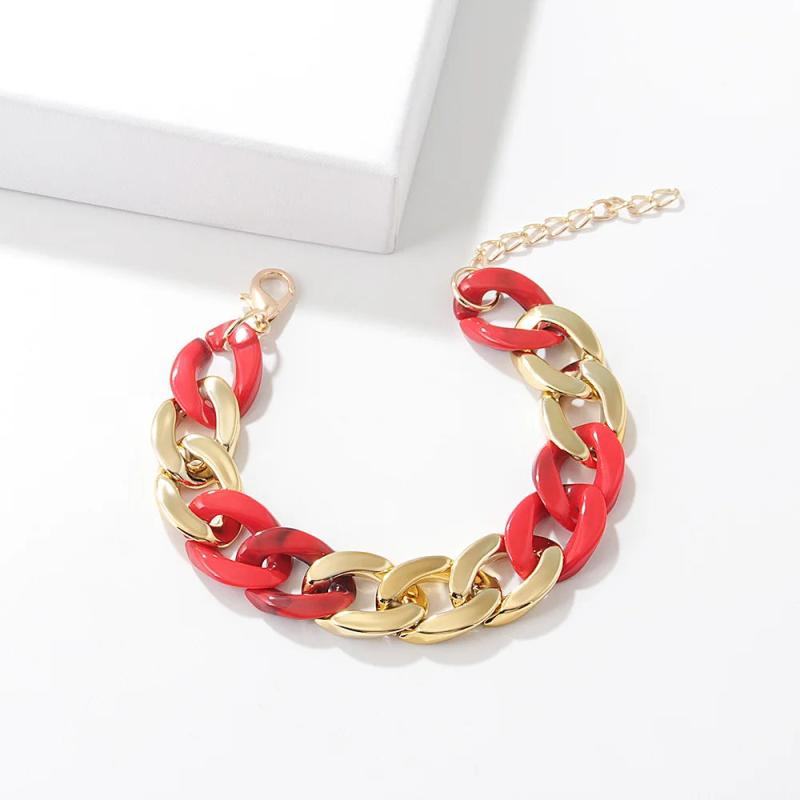 Vintage Acrylic Splicing Chain Bracelet Green Resin Wristband Jewelry