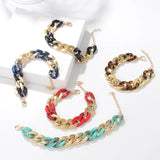 Vintage Acrylic Splicing Chain Bracelet Green Resin Wristband Jewelry