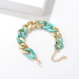 Vintage Acrylic Splicing Chain Bracelet Green Resin Wristband Jewelry