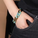 Vintage Acrylic Splicing Chain Bracelet Green Resin Wristband Jewelry