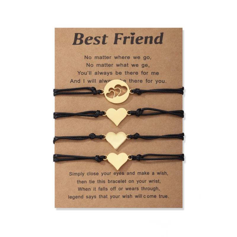 4pcs Hollow Heart Rope Chain Bracelets Stainless Steel Couple Bangle