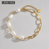 Elegant 14k Bracelet with Pearl Stainless Steel