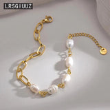 Elegant 14k Bracelet with Pearl Stainless Steel