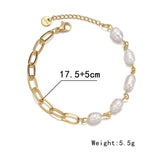 Elegant 14k Bracelet with Pearl Stainless Steel