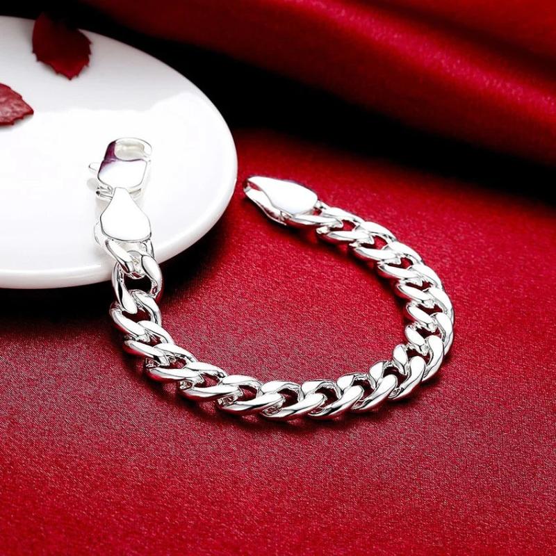 Hot Silver Plated Charm 8MM Bracelets for Women Men Wedding Jewelry