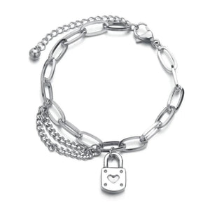 316L Stainless Steel Bohemia Ancient Lock Heart Shape Thick Chain Bracelets
