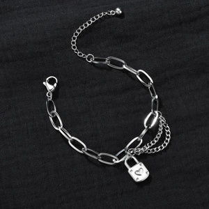 316L Stainless Steel Bohemia Ancient Lock Heart Shape Thick Chain Bracelets