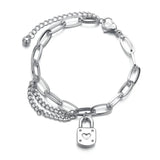 316L Stainless Steel Bohemia Ancient Lock Heart Shape Thick Chain Bracelets