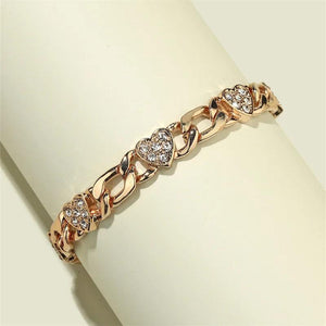 Chain Heart Rhinestone Bracelet Silver Adjustable Femme Party