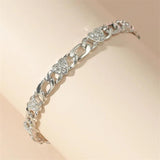 Chain Heart Rhinestone Bracelet Silver Adjustable Femme Party